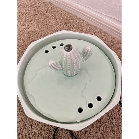 Cactus Ceramic Cat Water Fountain 1.5L USB Pump unfiltered Seafoam Green - Picture 4 of 4